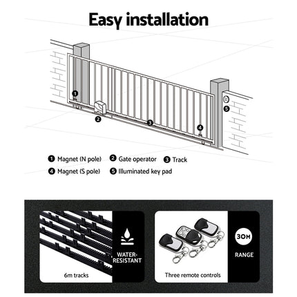 LockMaster Automatic Sliding Gate Opener Kit 10W Solar 6M 600KG.