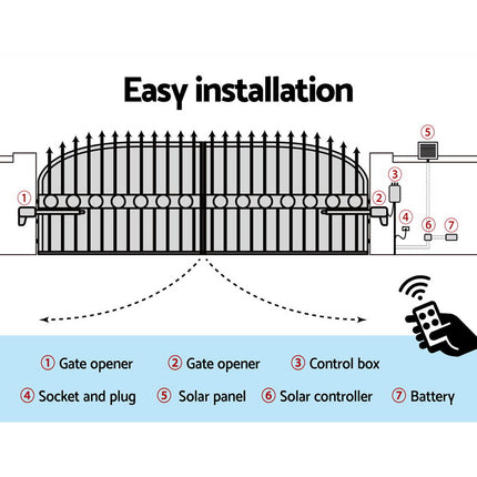 LockMaster Swing Gate Opener Auto 10W Solar Power Electric Remote Control 800KG.