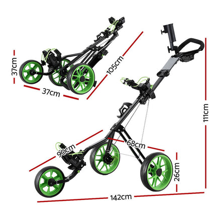 Everfit Golf Buggy Quick Folding Trolley Golf Cart 3 Wheels Height Adjustable.