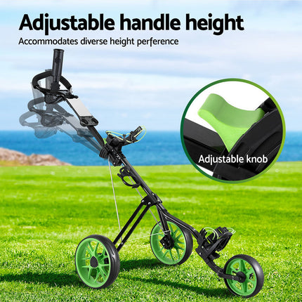 Everfit Golf Buggy Quick Folding Trolley Golf Cart 3 Wheels Height Adjustable.