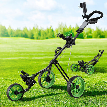 Everfit Golf Buggy Quick Folding Trolley Golf Cart 3 Wheels Height Adjustable.