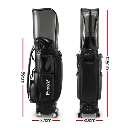 Everfit Golf Cart Bag Rolling Buggy Club Organiser Synthetic Leather Black.