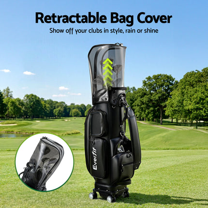 Everfit Golf Cart Bag Rolling Buggy Club Organiser Synthetic Leather Black.