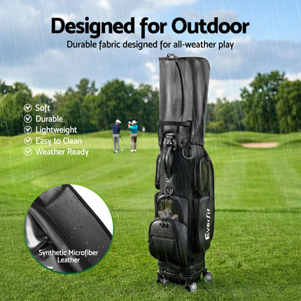 Everfit Golf Cart Bag Rolling Buggy Club Organiser Synthetic Leather Black.