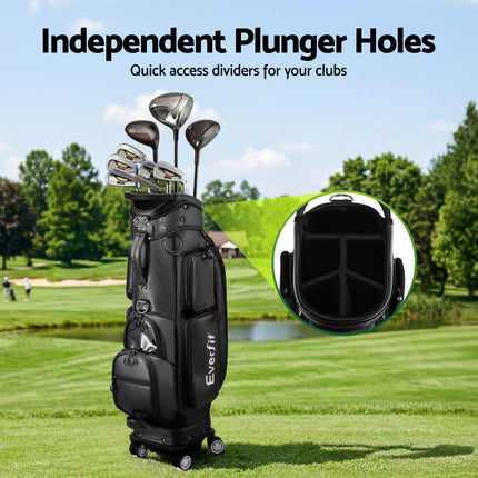 Everfit Golf Cart Bag Rolling Buggy Club Organiser Synthetic Leather Black.