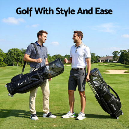 Everfit Golf Cart Bag Rolling Buggy Club Organiser Synthetic Leather Black.
