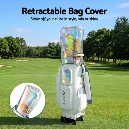 Everfit Golf Cart Bag Rolling Buggy Club Organiser Synthetic Leather White.