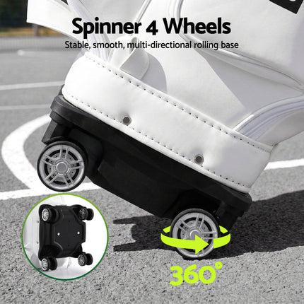 Everfit Golf Cart Bag Rolling Buggy Club Organiser Synthetic Leather White.