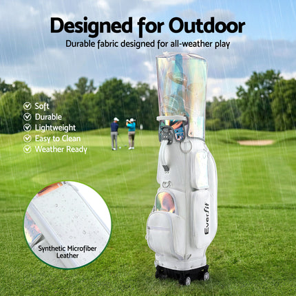 Everfit Golf Cart Bag Rolling Buggy Club Organiser Synthetic Leather White.