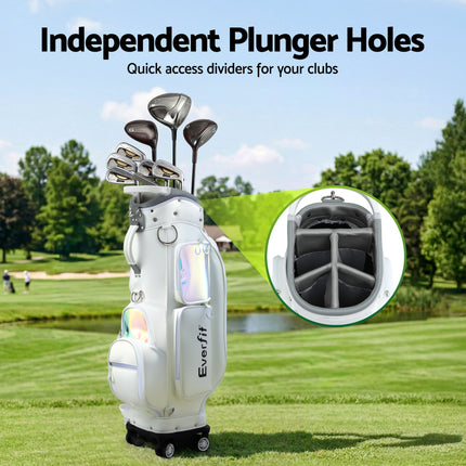 Everfit Golf Cart Bag Rolling Buggy Club Organiser Synthetic Leather White.