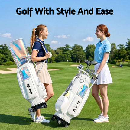 Everfit Golf Cart Bag Rolling Buggy Club Organiser Synthetic Leather White.
