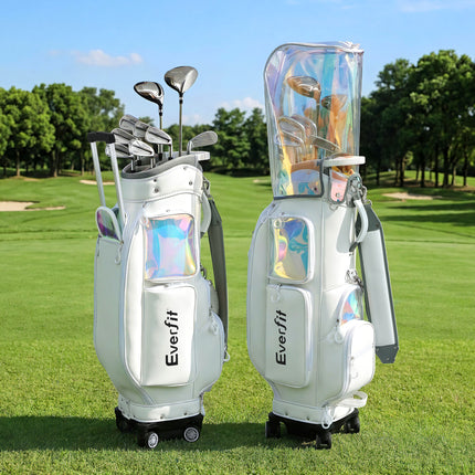 Everfit Golf Cart Bag Rolling Buggy Club Organiser Synthetic Leather White.