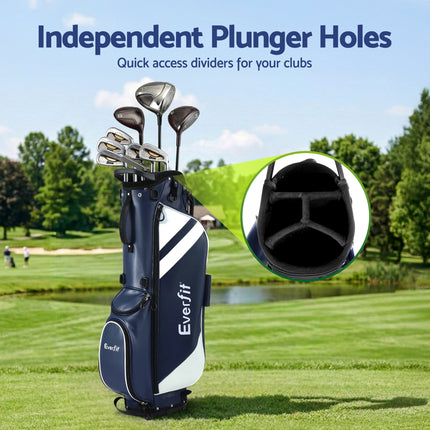 Everfit Golf Stand Bag Lightweight Carry Bag Dual Strap Club Divider Blue.