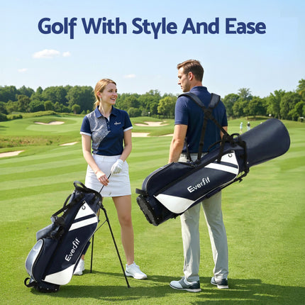 Everfit Golf Stand Bag Lightweight Carry Bag Dual Strap Club Divider Blue.