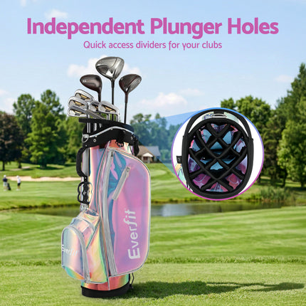 Everfit Golf Stand Bag Lightweight Carry Bag Dual Strap Club Divider Holographic.