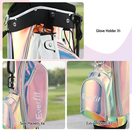 Everfit Golf Stand Bag Lightweight Carry Bag Dual Strap Club Divider Holographic.