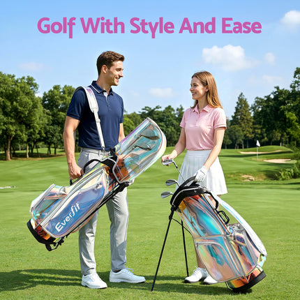 Everfit Golf Stand Bag Lightweight Carry Bag Dual Strap Club Divider Holographic.