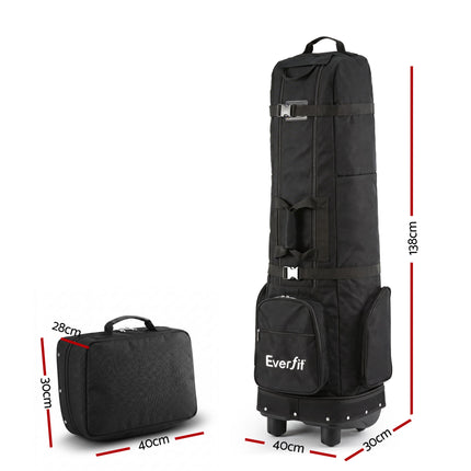 Everfit Golf Travel Bag Flight Cover Foldable Soft Case Wheels Black.