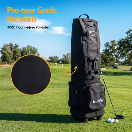 Everfit Golf Travel Bag Flight Cover Foldable Soft Case Wheels Black.