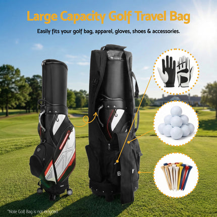 Everfit Golf Travel Bag Flight Cover Foldable Soft Case Wheels Black.