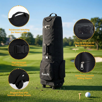 Everfit Golf Travel Bag Flight Cover Foldable Soft Case Wheels Black.