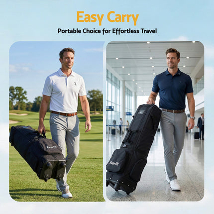 Everfit Golf Travel Bag Flight Cover Foldable Soft Case Wheels Black.