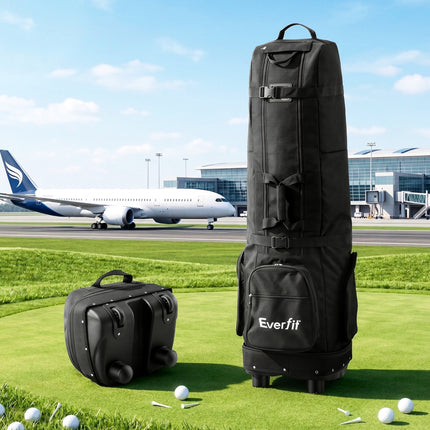 Everfit Golf Travel Bag Flight Cover Foldable Soft Case Wheels Black.