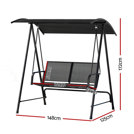 Gardeon Outdoor Swing Chair Garden Bench Furniture Canopy 3 Seater White Grey.