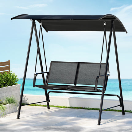 Gardeon Outdoor Swing Chair Garden Bench Furniture Canopy 3 Seater White Grey.