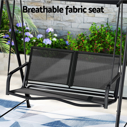 Gardeon Outdoor Swing Chair Garden Bench Furniture Canopy 3 Seater White Grey.