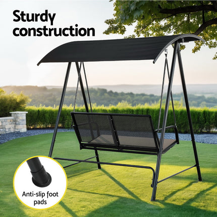 Gardeon Outdoor Swing Chair Garden Bench Furniture Canopy 3 Seater White Grey.