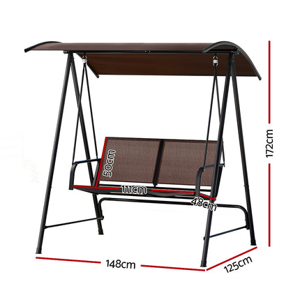 Gardeon Outdoor Swing Chair Garden Bench Furniture Canopy 3 Seater White Grey.