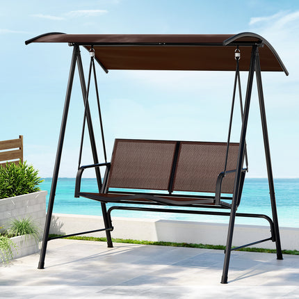 Gardeon Outdoor Swing Chair Garden Bench Furniture Canopy 3 Seater White Grey.