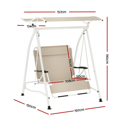 Gardeon Outdoor Swing Chair Garden Bench Furniture Canopy 3 Seater White Grey.
