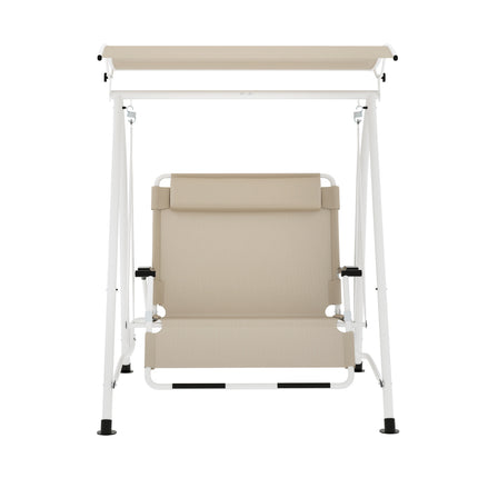Gardeon Outdoor Swing Chair Garden Bench Furniture Canopy 3 Seater White Grey.