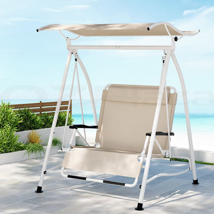 Gardeon Outdoor Swing Chair Garden Bench Furniture Canopy 3 Seater White Grey.
