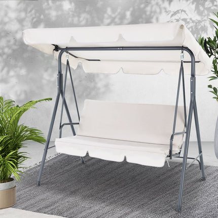 Gardeon Outdoor Swing Chair Garden Chair Bench Furniture Canopy 3 Seater Beige.