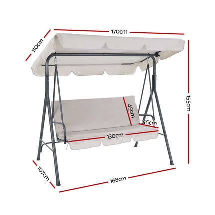 Gardeon Outdoor Swing Chair Garden Chair Bench Furniture Canopy 3 Seater Beige.