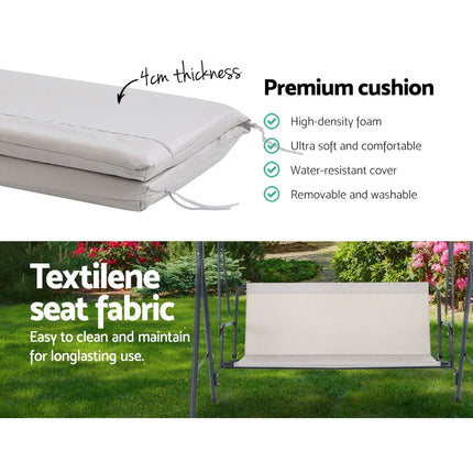 Gardeon Outdoor Swing Chair Garden Chair Bench Furniture Canopy 3 Seater Beige.