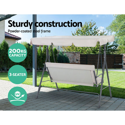 Gardeon Outdoor Swing Chair Garden Chair Bench Furniture Canopy 3 Seater Beige.