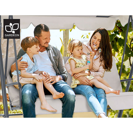 Gardeon Outdoor Swing Chair Garden Chair Bench Furniture Canopy 3 Seater Beige.