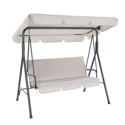 Gardeon Outdoor Swing Chair Garden Chair Bench Furniture Canopy 3 Seater Beige.