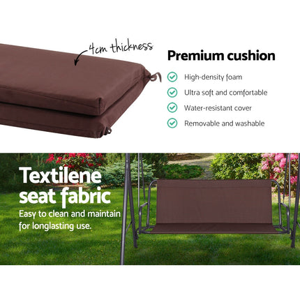 Gardeon Outdoor Swing Chair Garden Chair Bench Furniture Canopy 3 Seater Brown.