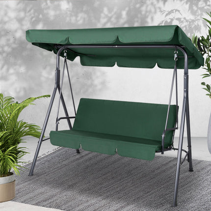 Gardeon Outdoor Swing Chair Garden Chair Bench Furniture Canopy 3 Seater Green.