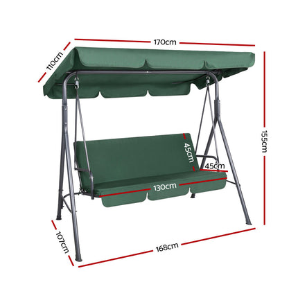 Gardeon Outdoor Swing Chair Garden Chair Bench Furniture Canopy 3 Seater Green.