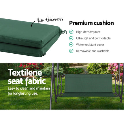 Gardeon Outdoor Swing Chair Garden Chair Bench Furniture Canopy 3 Seater Green.