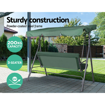 Gardeon Outdoor Swing Chair Garden Chair Bench Furniture Canopy 3 Seater Green.
