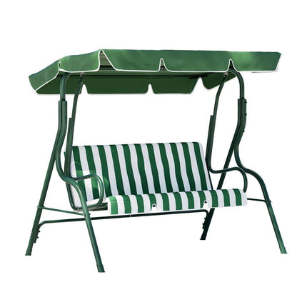Gardeon Outdoor Swing Chair Garden Bench Furniture Canopy 3 Seater White Green.
