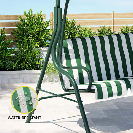Gardeon Outdoor Swing Chair Garden Bench Furniture Canopy 3 Seater White Green.