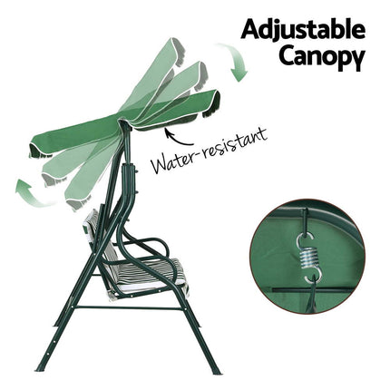 Gardeon Outdoor Swing Chair Garden Bench Furniture Canopy 3 Seater White Green.